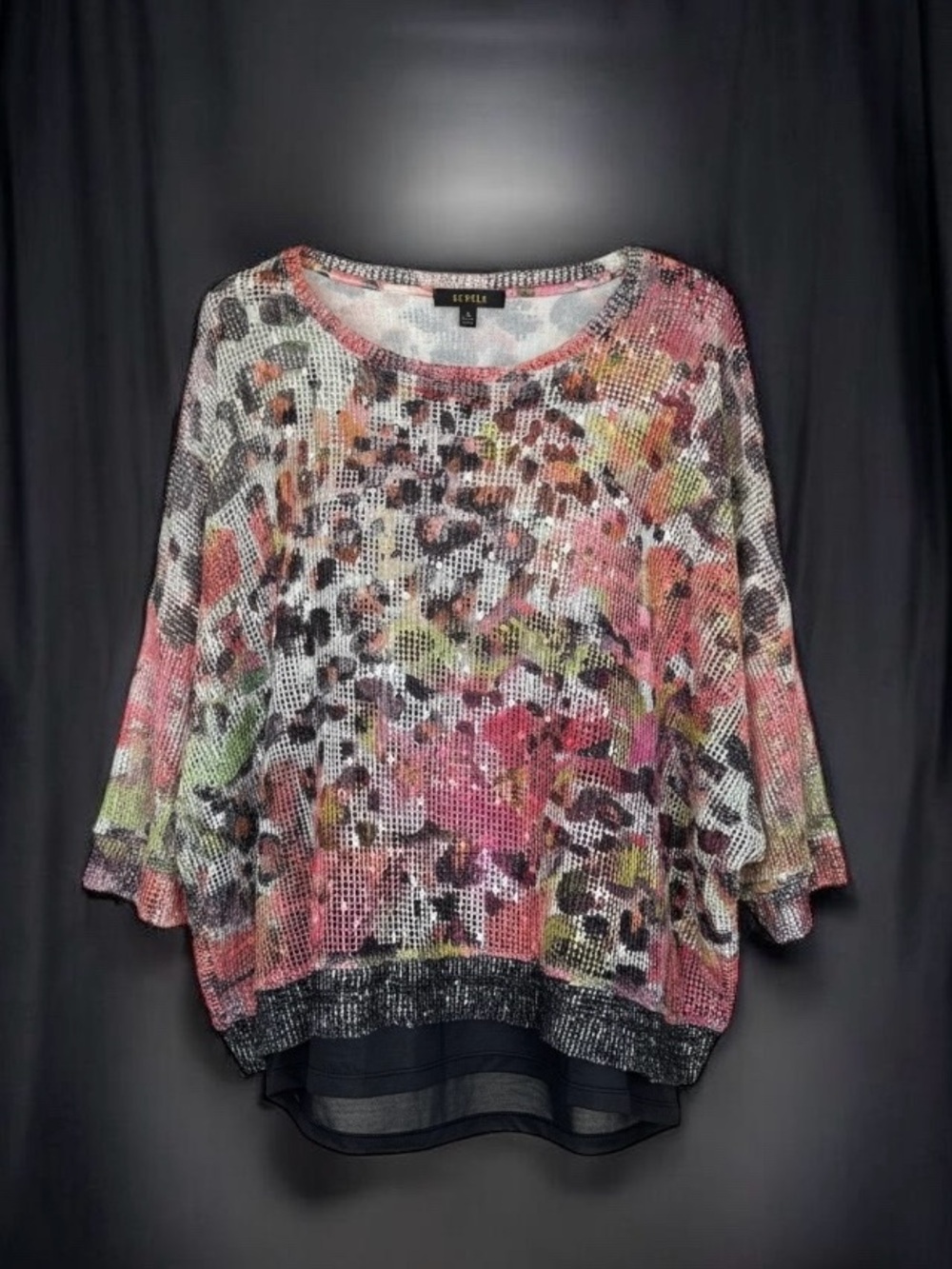 Vecceli Italy Abstract Mesh Layered Top Women’s L Boho Lagenlook Knit Blouse